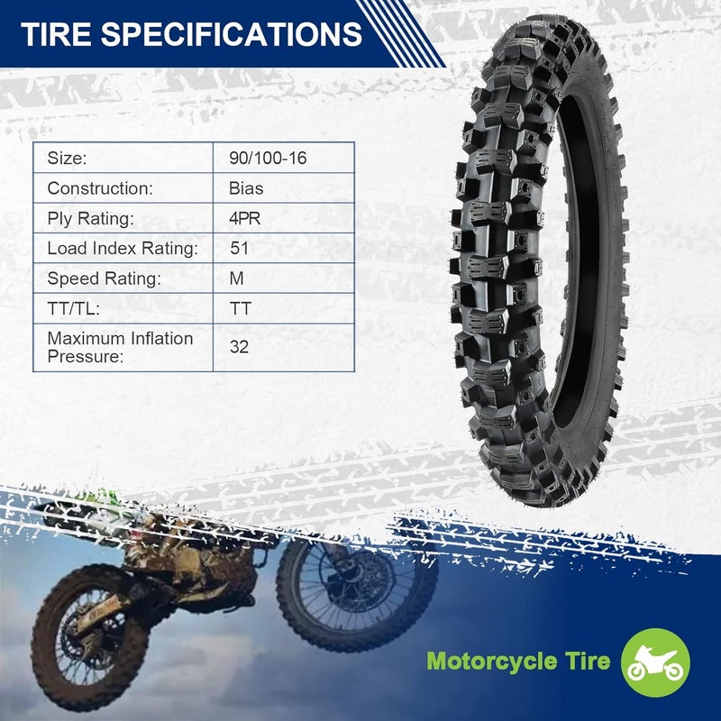 MaxAuto إطار خلفي موتوكروس 90/100-16 لإطار دراجة نارية 90/100-16 - Image 1